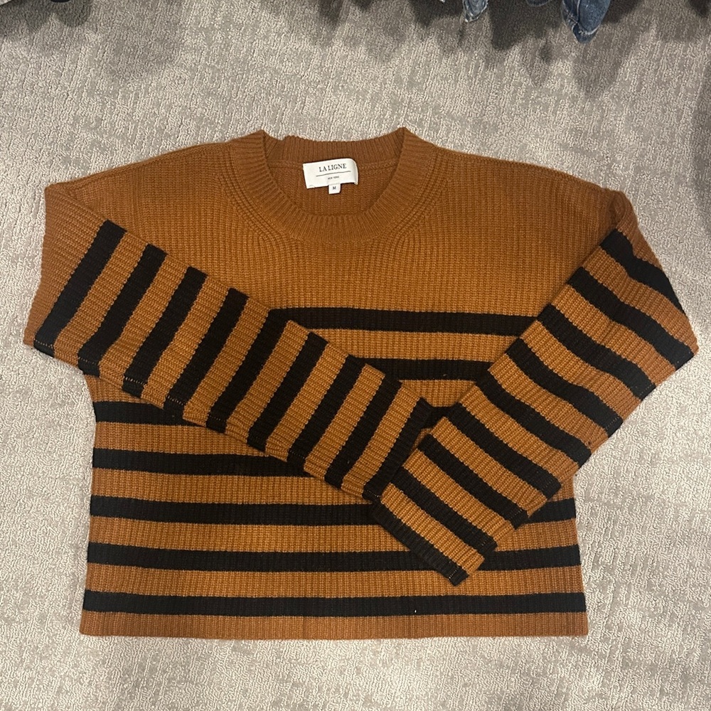 La Ligne Brown and Black Striped Crewneck Sweater